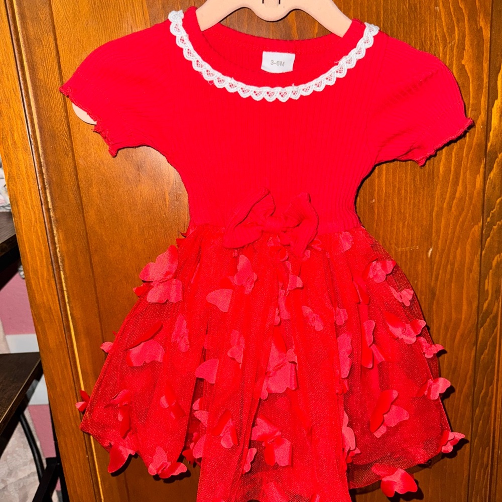 Red Dress with Lace Collar and Bow